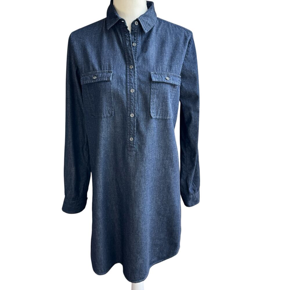 LOFT Denim Shirt Dress Blue Chambray Long Sleeve Roll Tab Sleeves Womens Small - Picture 12 of 12